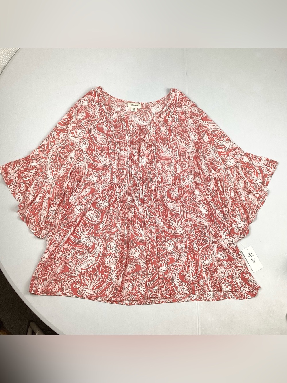Style & Co Coral Pink Paisley Blouse With Ruffle Sleeves XL NEW! Retail $54.50